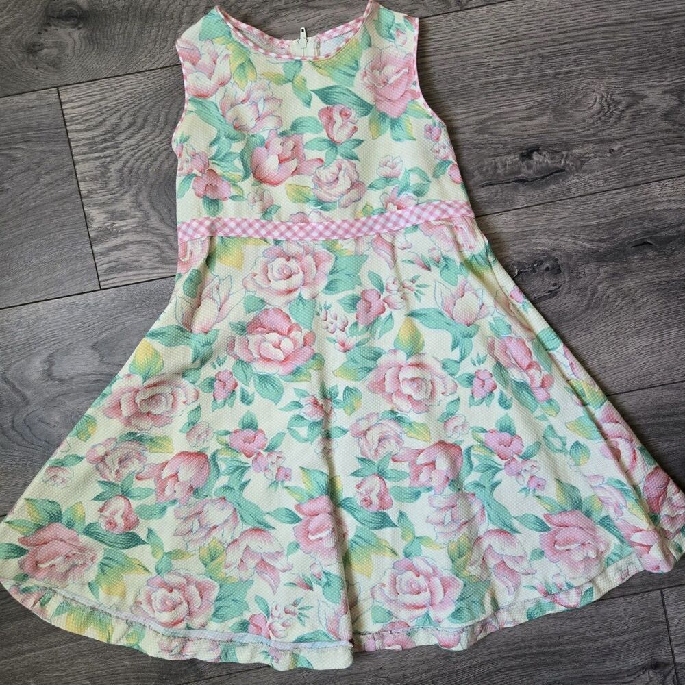 Vintage Peaches ’n Cream Floral Gingham 2‑Piece Dress & Jacket Set Size 4 USA